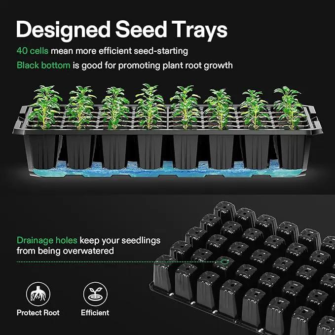 VIVOSUN 6-Pack Seed Starter Trays, 240-Cell Seed Starter Kit with 2 Set of LED Lights, 3.6" Higher Cover, Adjustable Vents, Drainage Holes, Green Propagation Tray for Planting Seed, 40 Cells x 6 Packs by GreenHaven Gardens