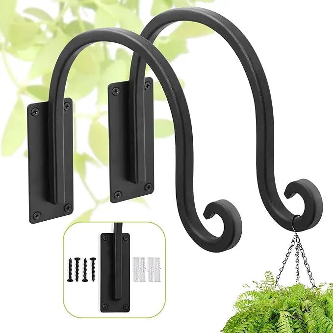 Heavy Duty Plant Hanger Bracket (8"/Black) Outdoor Hand-Forged Hanging Plant Bracket Durable and Stable Bird Feeder Hanger by GreenHaven Gardens