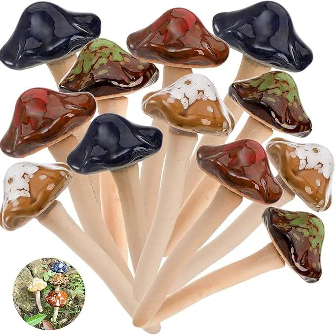 Peohud 12 Pack Ceramic Garden Mushrooms, Lawn Ornament Decor Mushrooms for Fairy Garden, Yard, Indoor, Outdoor, 4.7 Inch by GreenHaven Gardens