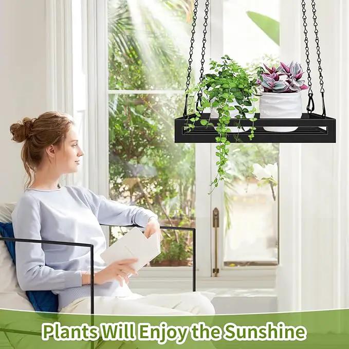Hanging Planter for Indoor Outdoor Plants, 16'' Heavy Duty Metal Plant Hanger Indoor, Large Hanging Plant Holder Plant Shelf for Garden Home Ceiling Window Decor by GreenHaven Gardens