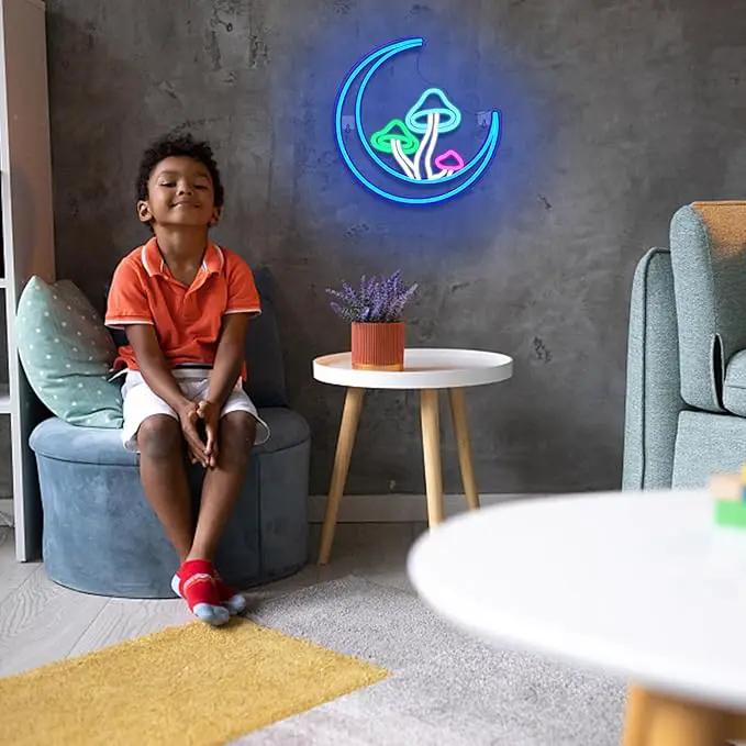Moon Mushroom Neon Sign Blue Moon Neon Lights for Wall Decor Mushroom Light Up Signs USB LED Signs for Girls room Living Room Kids Room Home Bar Party Shop by GreenHaven Gardens