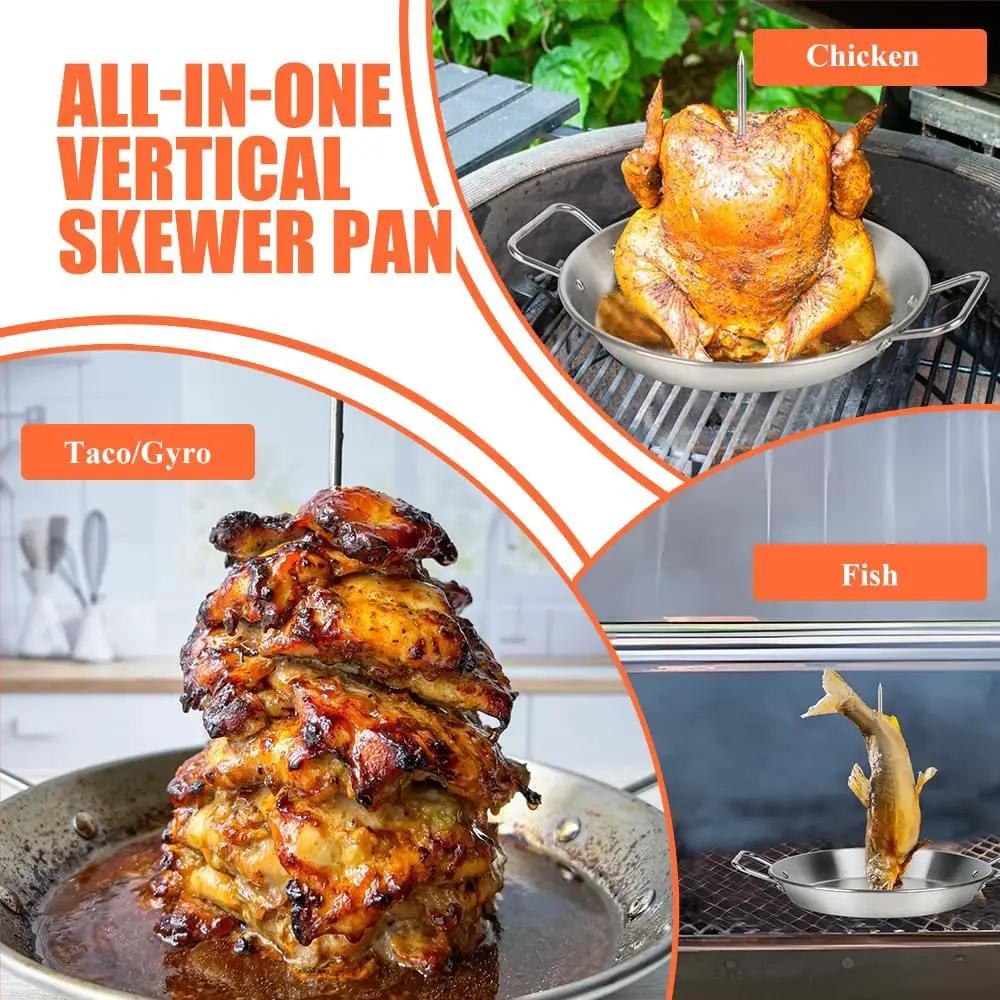 Stainless Steel Vertical Spit for Oven/grilling - Gyro/Shawarma Pan Rotisserie Skewer Stand, Gyro Plate/Pan for Chicken, Meat, Kebabs -Home Use by GreenHaven Gardens