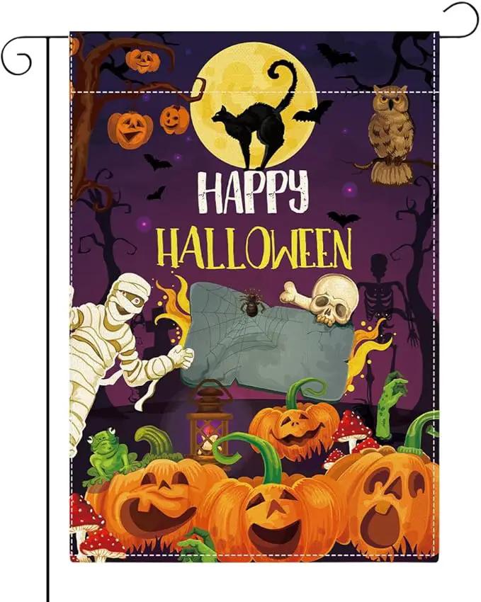 Happy Halloween Garden Flag Halloween SpookyGhost Skeleton Bats Garden Flag 12x18 inch Double Sided Holiday Decorations for Yard Outside Lawn (Flay 1811) by GreenHaven Gardens