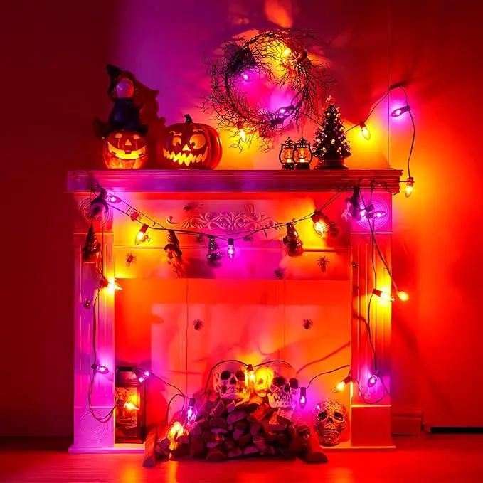 C9 Halloween Lights, Orange and Purple Halloween String Lights, Waterproof Halloween Lights for Outdoor Indoor Xmas Roofline Decor, Black Wire, 25 Feet by GreenHaven Gardens