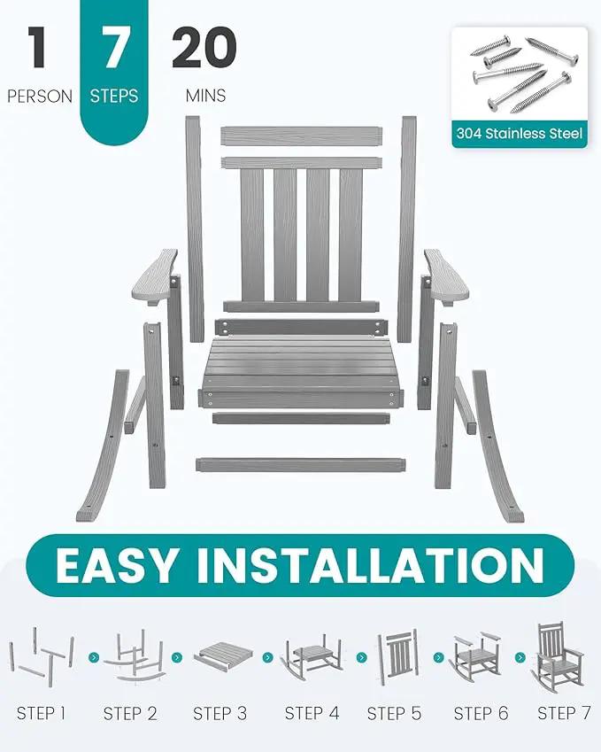 SERWALL Oversized Outdoor Rocking Chair Set of 2, HDPE Rocker for Adults, Patio Rocking Chairs for Porch, Sliver Gray by GreenHaven Gardens
