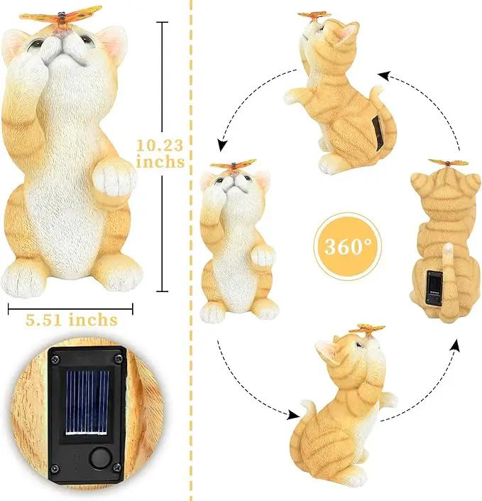 Solar Garden Statue Cat Figurine,Resin Cat Statue Playing Butterfly,Outdoor Decoration for Patio,Balcony,Yard, Lawn-Unique Housewarming Gift for Garden Mom Grandma by GreenHaven Gardens