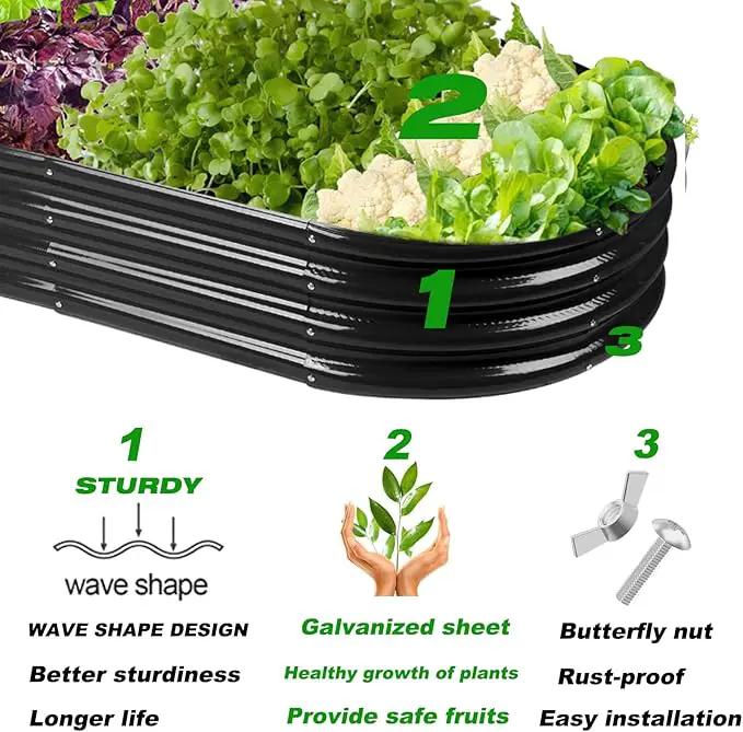 Raised Garden Bed Galvanized Planter Box Outdoor, Rot-Resistant Metal Garden Bed Planter for Vegetables Flower Herb (6.5ft, Black) by GreenHaven Gardens