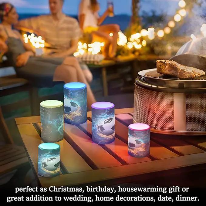 Flickering Flameless Candles, Soccer Ball LED Candles with Remote Timer, Set of 2 Battery Operated Candle for Valentine Wedding Birthday by GreenHaven Gardens