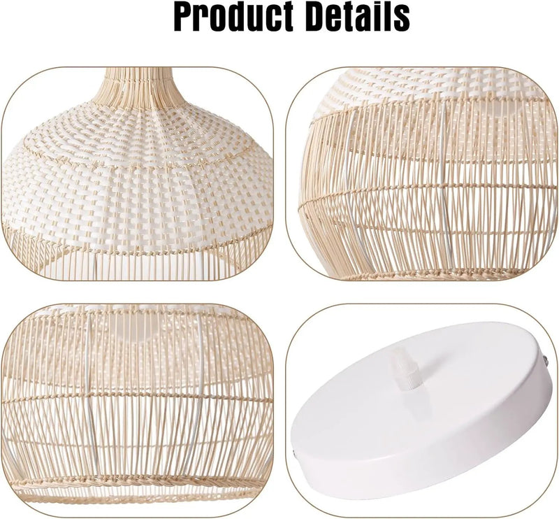 Arturesthome White Rattan Pendant Light for Kitchen Island Sink, Wicker Chandelier, Handmade Woven Hanging Ceiling Light Lampshade by GreenHaven Gardens