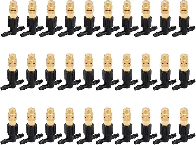 ACBungji 30pcs Brass Misting Nozzles Three-way Connector Drip Irrigation Nozzle 4/7 Inches Adjustable Atomizing Nozzle Cooling Misting System for Outdoor Plant Garden Patio Greenhouse by GreenHaven Gardens