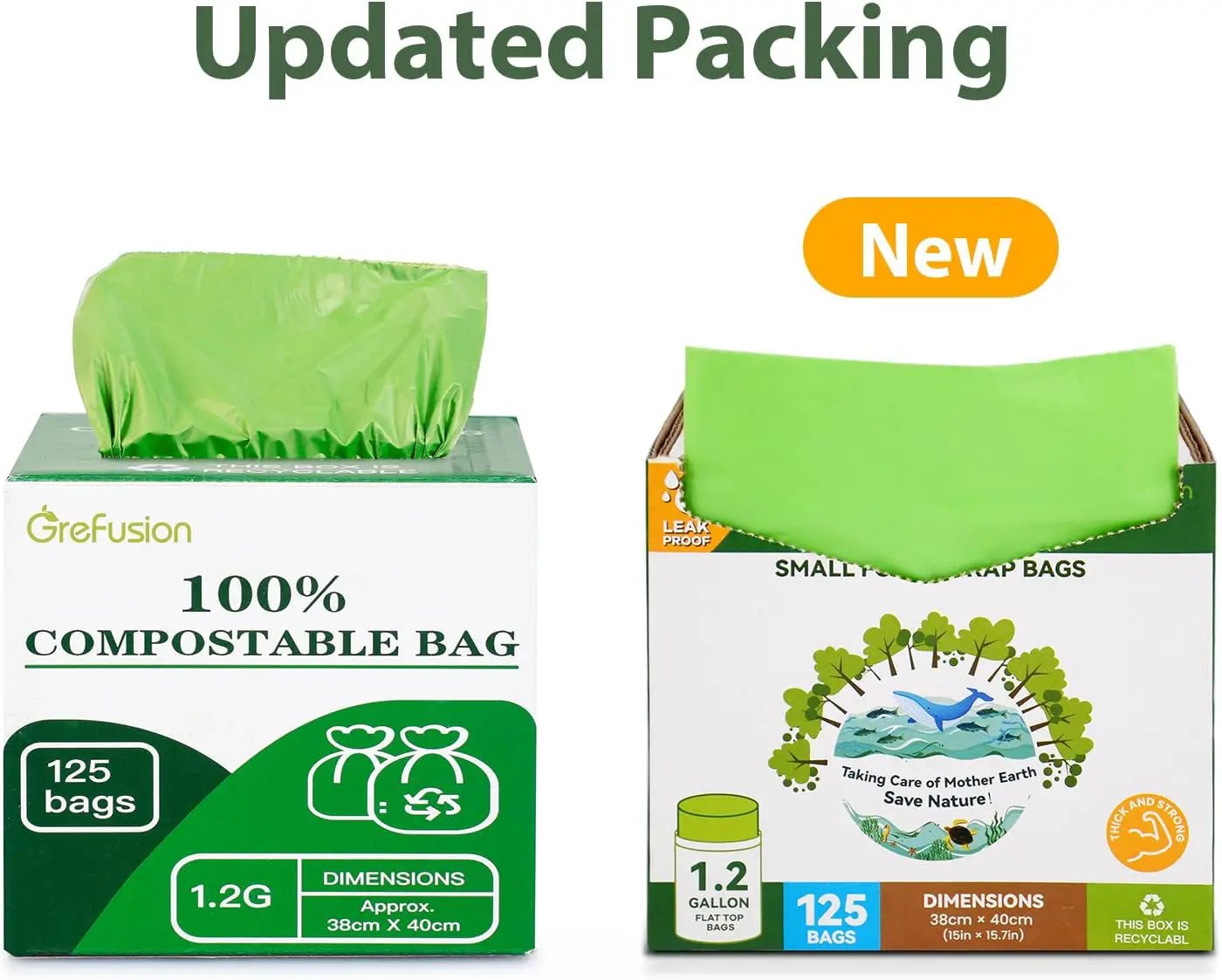 Compostable Bags for Kitchen Compost Bin, 1.2 Gallon, 125 Count, Certified by BPI and ASTM, Leakproof and Odor Control by GreenHaven Gardens