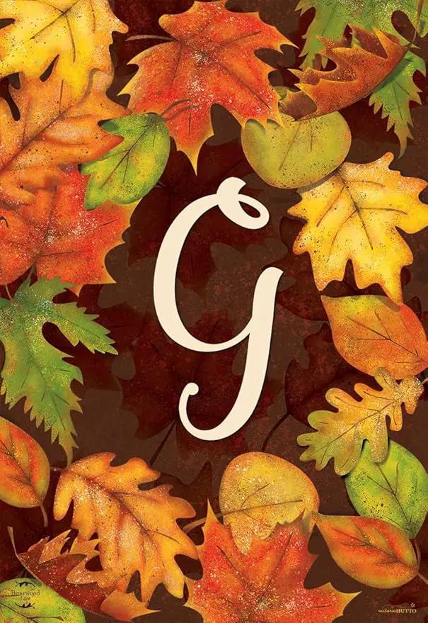 Briarwood Lane Fall Leaves Monogram Letter G Garden Flag by GreenHaven Gardens