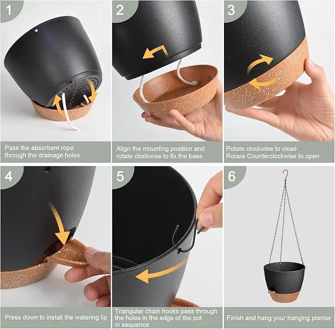 Hanging Planters for Indoor Outdoor Plants, 1 Set Self Watering Hanging Pot with Drainage Holes & Removable Tray (Black-12inch, 12'') by GreenHaven Gardens