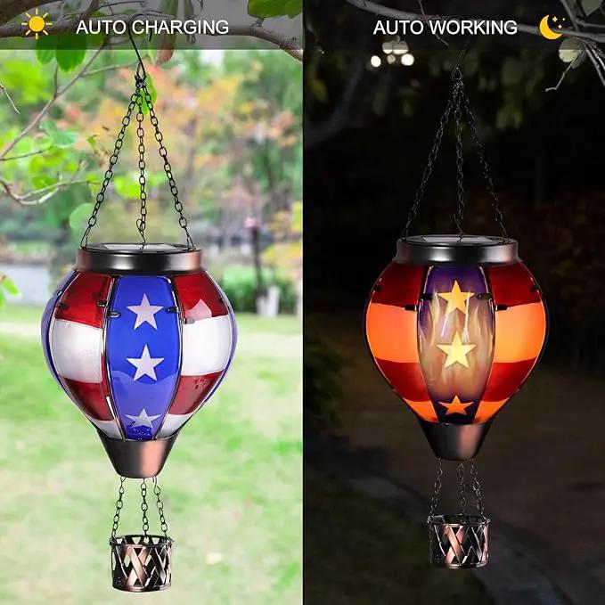 pearlstar Hot Air Balloon Solar Lantern with Flickering Flame Light Outdoor Solar Hanging Lights Waterproof for Garden Yard Farmhouse Patio Pathway Outside Independence Day Decoration,Glass, Star by GreenHaven Gardens