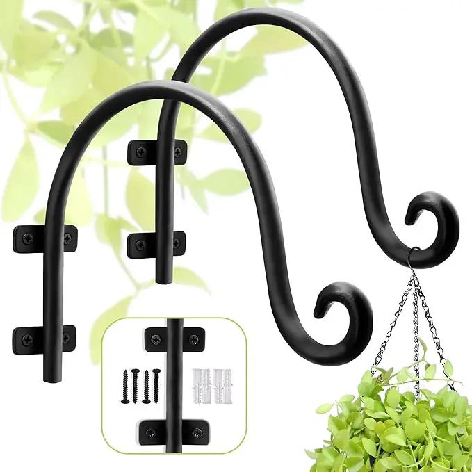 Heavy Duty Hanging Plant Bracket: Outdoor Hand-Forged Hanging Plant Bracket Hook - 8Inch Black Bird Feeder Bracket by GreenHaven Gardens
