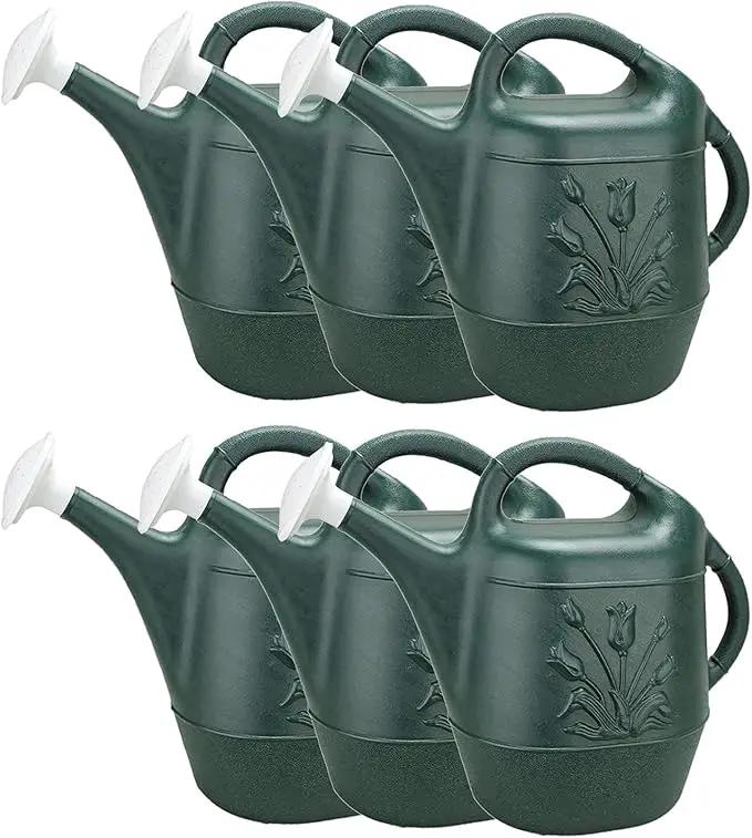 PMU 2 Gallon Watering Can - Garden Watering Can for Indoor & Outdoor Plants - Plastic Water Can with Detachable Sprinkler Head - Large Water Pot, Made in USA - Hunter Green Pkg/6 by GreenHaven Gardens