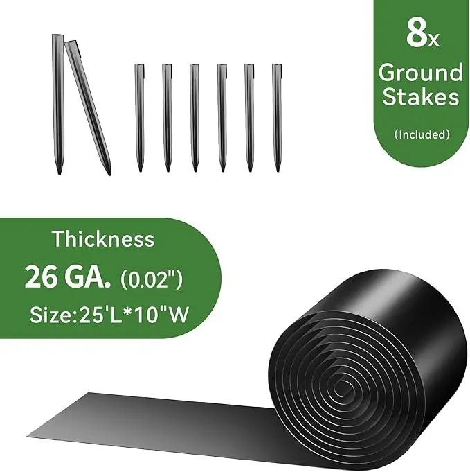 Worth Galvanized Steel Landscape Edging 10" x25' Metal Garden Edging Roll Flexible Bender Border with 8Pcs Stakes for Lawn, Flower Bed Edges, Black by GreenHaven Gardens