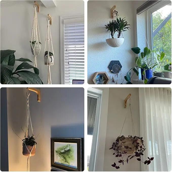 Jantens 2 Pack Hanging Plant Hook, Plant Hangers Indoor, Wooden Hanging Basket Hooks for Indoor Flower Baskets Pot Wind Chime Lanterns Planter by GreenHaven Gardens