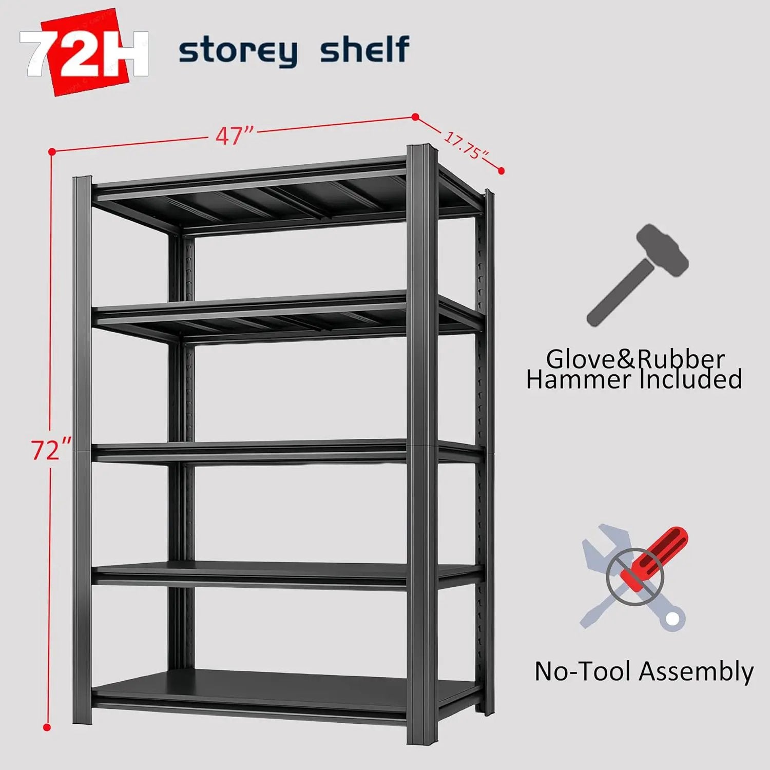 5-Tier 47" W x 17.75" D x 72" H Garage Shelving 3000LBS Storage Shelves Heavy Duty Metal Shelf Unit Adjustable Basement Industrial Storage Racks by GreenHaven Gardens
