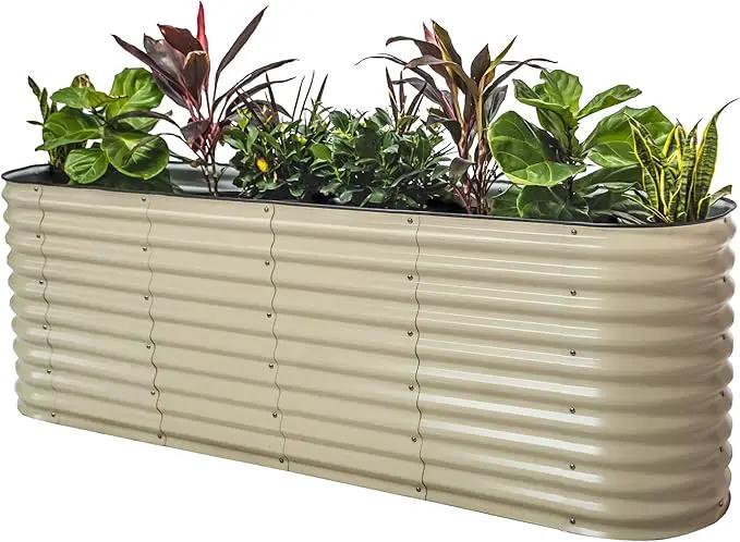 Vego Garden 32" Extra Tall Oval Metal Raised Garden Bed Kit - 9 in 1 Modular Planter Box for Vegetables, Flowers, Fruits - Pearl White by GreenHaven Gardens