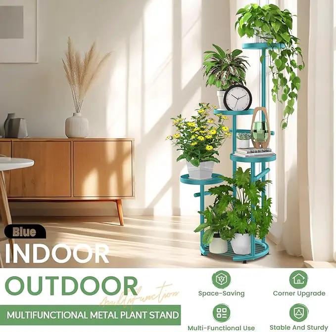 TOSKING 5 Tier Metal Plant Stand Indoor， Plant Shelf, Corner Shelf Flower Pot Stand for Outdoor Plant Stand for Living Room Balcony Garden Patio Bedroom (Blue, 38in) by GreenHaven Gardens