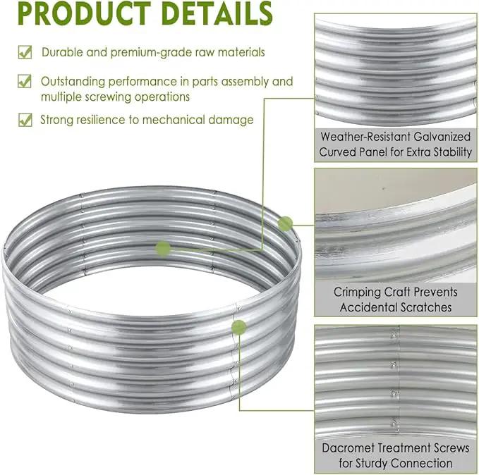 FORTUNO High Round Galvanized Raised Garden Bed Kit Box Dia 3 x H 1.5Ft (2 Pack) Metal Outdoor Flower Bed Steel Patio Ground Planter for Planting Vegetables and Herb, Silver by GreenHaven Gardens