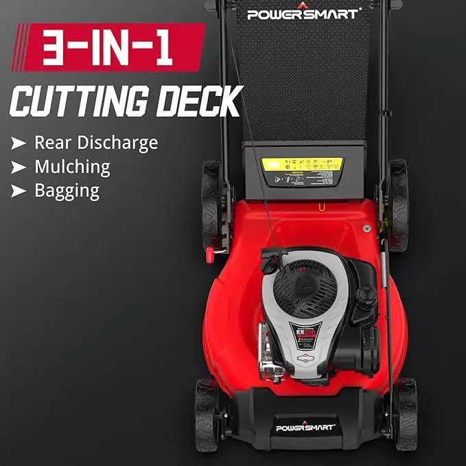 PowerSmart 21" Gas Lawn Mower with 140cc B&S E550 Engine, 3-in-1 with Bagging, High Wheels, Lightweight and Easy Assembly, Cordless Push Lawn Mowers for Garden Yard by GreenHaven Gardens