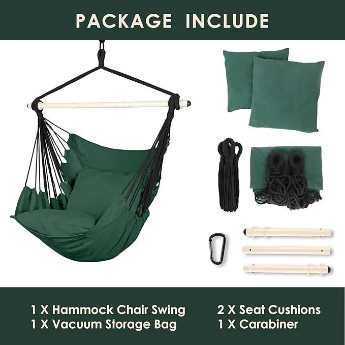 Highwild Hammock Chair Hanging Rope Swing - Max 500 Lbs - 2 Cushions Included - Steel Spreader Bar with Anti-Slip Rings - for Any Indoor or Outdoor Spaces (Green) by GreenHaven Gardens