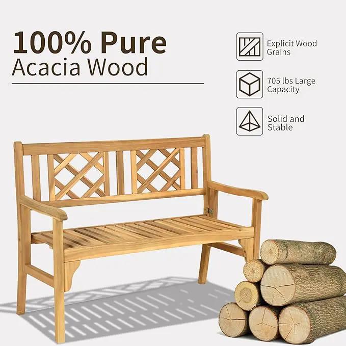 Tangkula Folding Outdoor Wood Garden Bench, Foldable Acacia Wood Patio Bench with Wide Curved Armrest & Backrest, Outside 2-Person Loveseat Chair for Entryway, Yard, Deck, Balcony & Park by GreenHaven Gardens