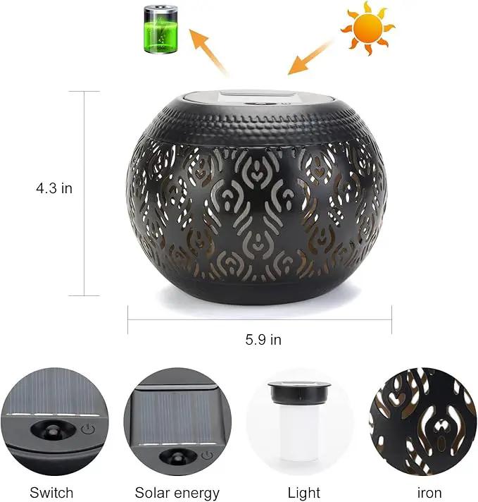 Solar Table Light Outdoor Waterproof - Solar Powered LED Lamp Dancing Flickering Flame,Hollowed-Out Black Peacock Feather Metal Desktop Decorative Lantern for Desk Patio Garden Pathway Yard by GreenHaven Gardens