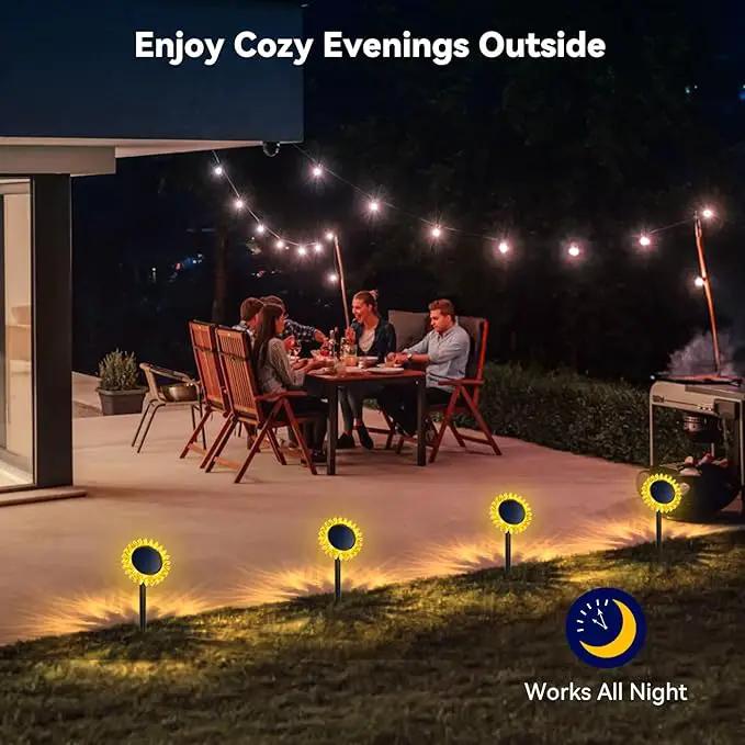 Outdoor Solar Lights, 4 Pack Led Solar Sunflower Lights, Stake/Wall 2-in-1 Waterproof Solar Garden Lights for Yard, Landscape, Fence, Patio, Driveway, Pathway, Backyard Decoration (Warm White) by GreenHaven Gardens