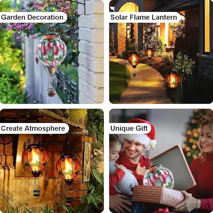 Hot Air Balloon Solar Lantern with Flickering Flame Hanging Solar Lanterns Outdoor Lights Waterproof Lanterns Decorative Garden Patio Yard Party Decor Hummingbirds&Red Flowers by GreenHaven Gardens