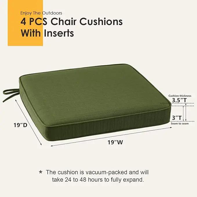 Outdoor Square Corner Seat Cushion, 19"x19"x3", Set of 4, Non Slip Seat Cushion Pads with Removable Cover for Patio Furniture, Garden Yard Lawn, Deep Forest Green by GreenHaven Gardens
