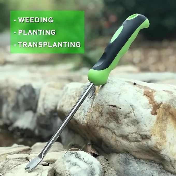 SHANFEEK Dandelion Puller with V-Shaped Shovel Gardening Hand Tools 13-Inch Weed Remover Tool for Garden Yard Weed Puller with Rubber Non-Slip Handle (Green) by GreenHaven Gardens