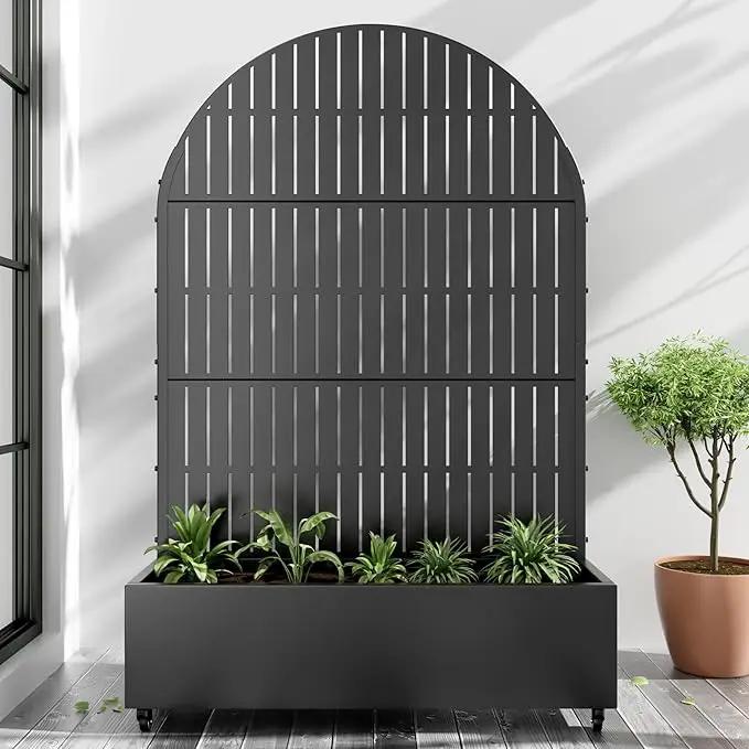 Casaphoria Metal Raised Garden Bed with Trellis and Wheels, 72"x47"x16" Arched Planter Box for Climbing Plants, Vegetables & Vines, Features Drainage Holes and Privacy Screen (Black-Fence) by GreenHaven Gardens