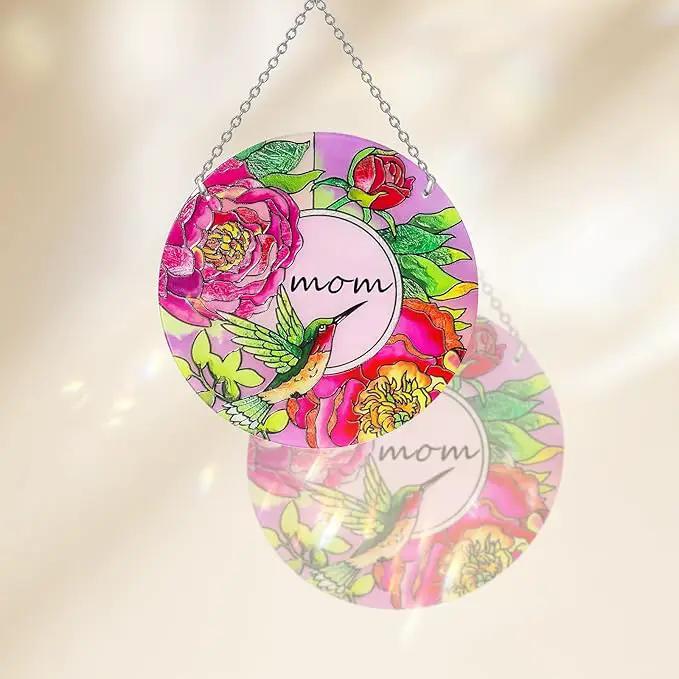 Hummingbird Gifts for Mom, Stained Glass Bird Window Hangings, Sun Catcher Ornament Hanging for Windows, Hummingbird Suncatcher for Women, Mother's Day Birthday Christmas (Suction Cup, 6in) by GreenHaven Gardens