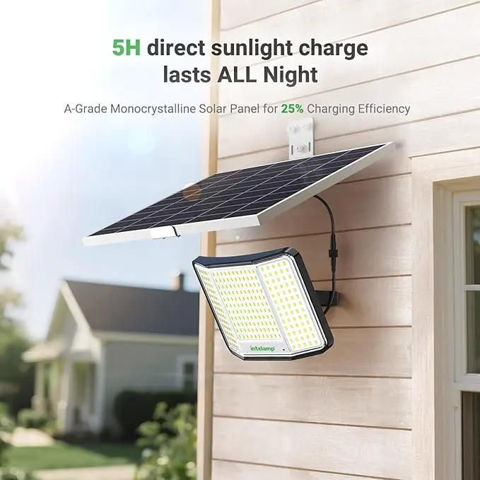 intelamp Solar Flood Lights Outdoor Waterproof, 20000mAh 2000LM Floodlight Exterior with Remote 16.4 FT Cable, 2-12H Timer Dusk to Dawn Security Spots Lighting Outside for Garden Pathway by GreenHaven Gardens