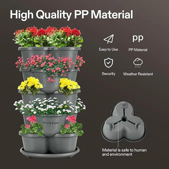 VIVOSUN 5 Tier Vertical Gardening Stackable Planter for Strawberries, Flowers, Herbs, Vegetables, Grey by GreenHaven Gardens