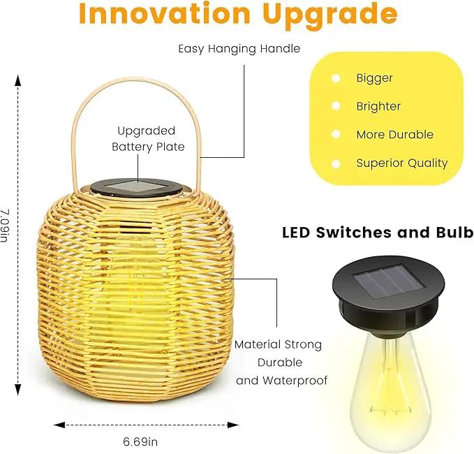 HPC Decor 2 PK Solar Lanterns-Outdoor Solar Lanterns Waterproof, Rattan Solar Lights, Hanging Solar Lanterns Outdoor,Solar Lamp Lights,Decoration Lights for Garden,Patio,Porch,Trees,Pathway,Outside. by GreenHaven Gardens