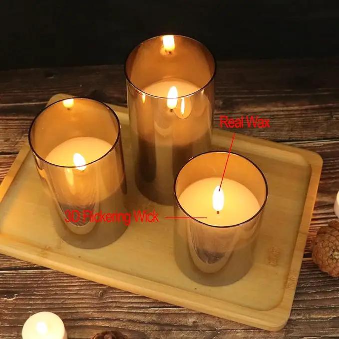 Glass Flameless Candles with Remote Timer,LED Candles Flickering Battery Operated with 3D Wick,Candle Holders Table Centerpiece Decoration for Home Wedding Birthday Festival(Grey) by GreenHaven Gardens