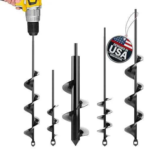 Auger Drill Bit for Planting 4 Pack – Garden Spiral Hole and Bulb Planter Tool for Umbrella Holes - Compatible with 3/8 Inch Hex Drive by GreenHaven Gardens