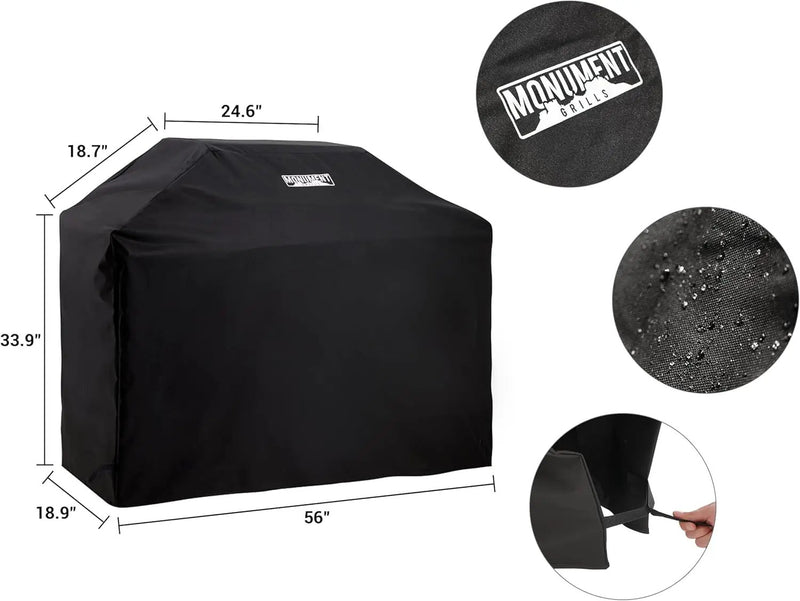 Monument Grills 4-Burner Liquid Propane Gas Grill, Matte Black Stainless Steel Burner Grill with Clearview® Lid, One Foldable Shelf for Outdoor Cooking Kitchen Patio Backyard, Mesa420MF with BBQ Cover by GreenHaven Gardens