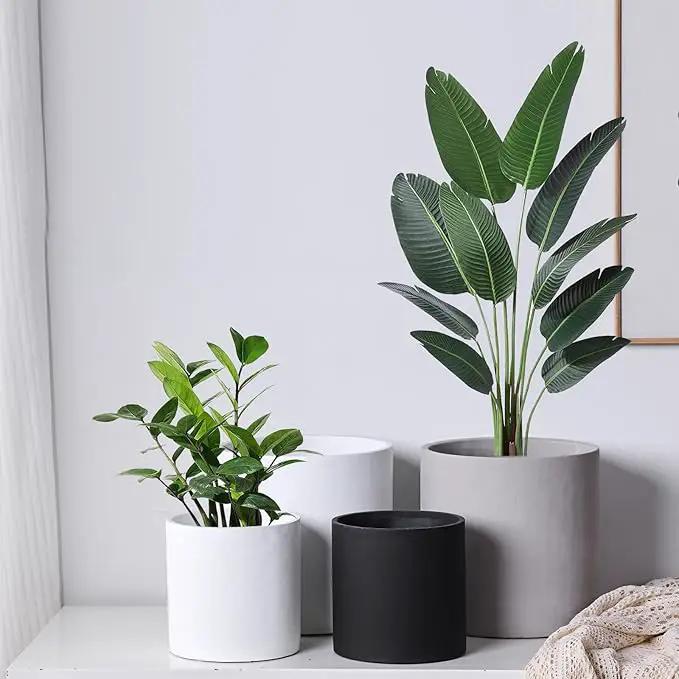 8 Inch Pot for Plants, Large Cement Planter with Drainage Hole, Mid-Century Modern Concrete Flower Pots for Home Decor, Office & Outdoor (White) by GreenHaven Gardens