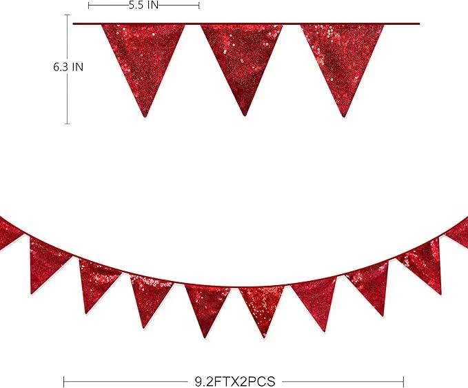 Red Party Decorations Double Sided Sequin Red Triangle Pennant Banner Flag Bunting Garland for Birthday Graduations Anniversary Wedding Engagement Bachelorette Valentines Bridal Shower Hen Party Decor by GreenHaven Gardens
