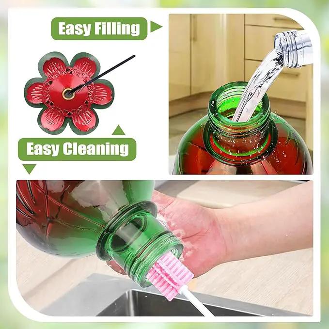 BOLITE Hummingbird Feeder, Glass Hummingbird Feeders for Outdoors Hanging, 22 Ounce, Five Feeding Ports with Perch, Peony Flower Shape, Red and Green, Gifts for Women Men, Gifts for Mom Dad by GreenHaven Gardens
