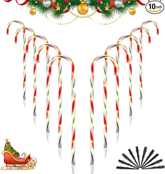 26" Christmas Decorations Outside Candy Cane Lights, Set of 10 Pack Landscape Path Lights for Yard Patio Garden Walkway Festival Holiday, Red & Green by GreenHaven Gardens