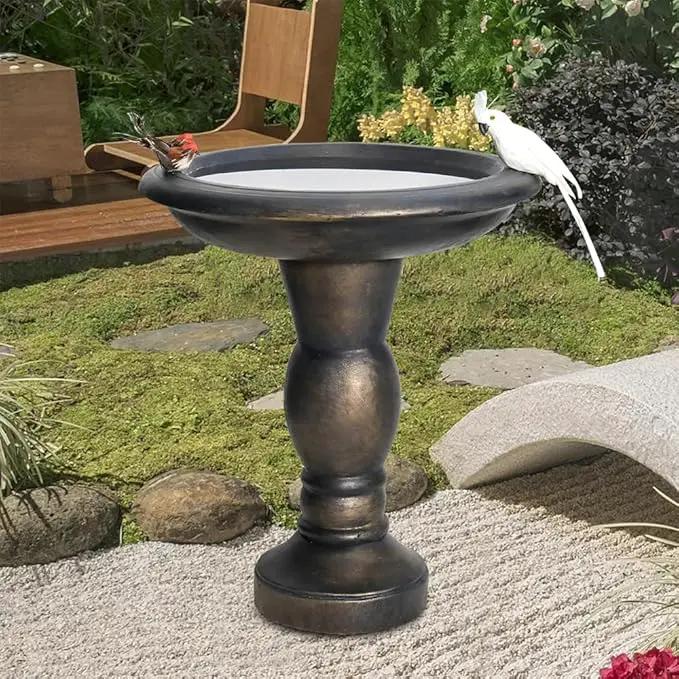SKYFIRE 22-Inch Fibre Reinforced Concrete Pedestal Floor Fountain and Bird Bath Outdoor Decor for Garden, Patio, Lawn, Backyard - 20”L X 20”W X 22”H Antique Pedestal Birdbath by GreenHaven Gardens