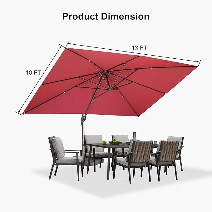 PURPLE LEAF 10' X 13' Patio Cantilever Umbrella Rectangle Umbrella Outdoor with Aluminum Offset Hanging and 360° Rotation for Pool Garden Deck Patio, Terra by GreenHaven Gardens