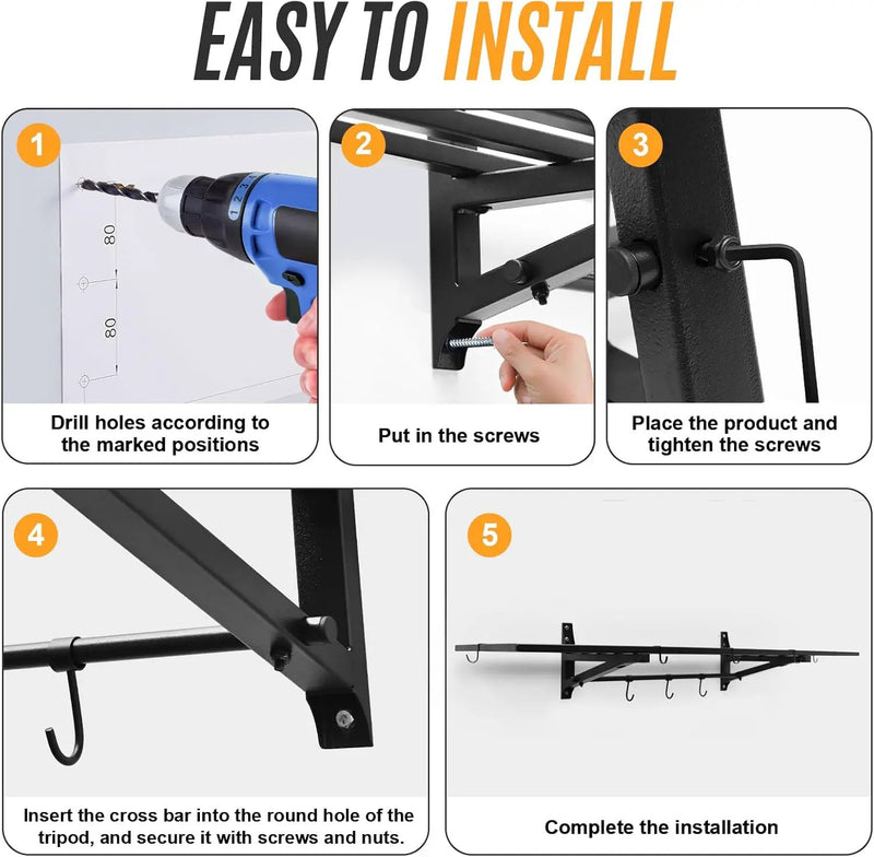 2-Pack 1.6X4 FT Garage Shelving Wall Mounted Holds Up to 800 Lbs Heavy Duty Wall Shelf, Black Metal Floating Adjustable Wall System Shelves for Garage Storage, Shed by GreenHaven Gardens