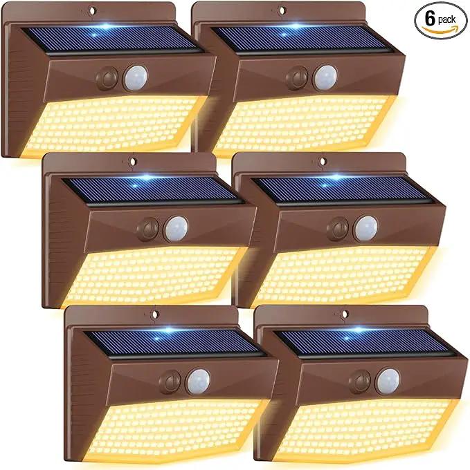 Peasur 6 Packs Solar Outdoor Lights Motion Sensor Solar Security Lights Waterproof with 3 Lighting Modes Solar Powered Wall Lights Outside for Garden Fence Yard Deck, Brown Warm by GreenHaven Gardens